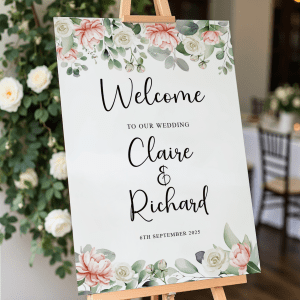 pink peonies wedding sign