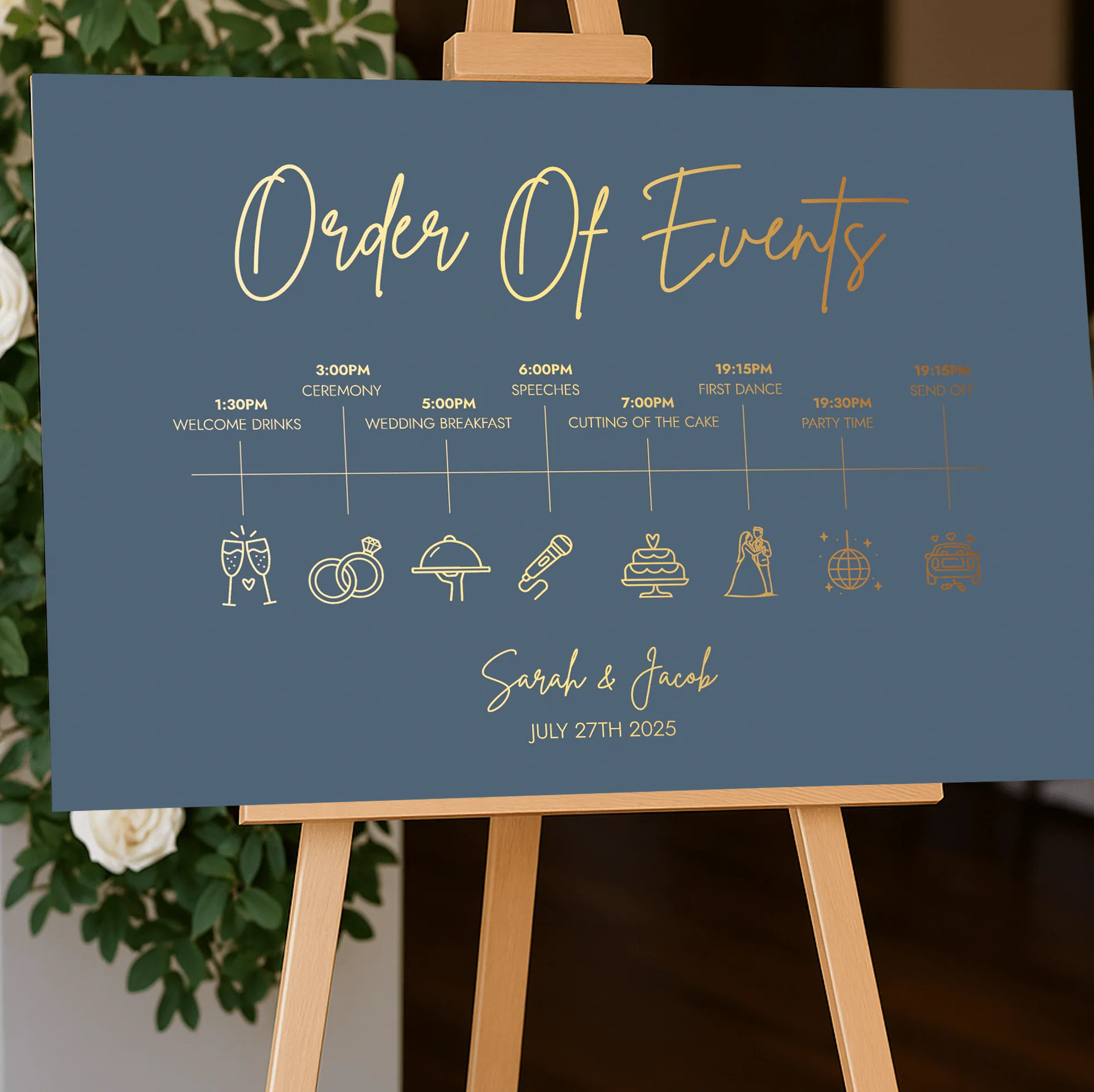 stylish dusty blue wedding sign