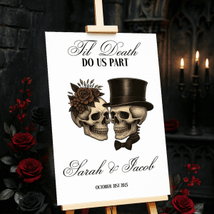 vintage skull wedding welcome sign