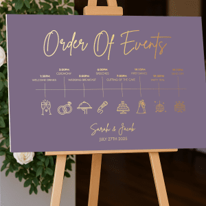 Order of Events purple wedding sign
