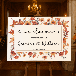 autumn themed wedding sign