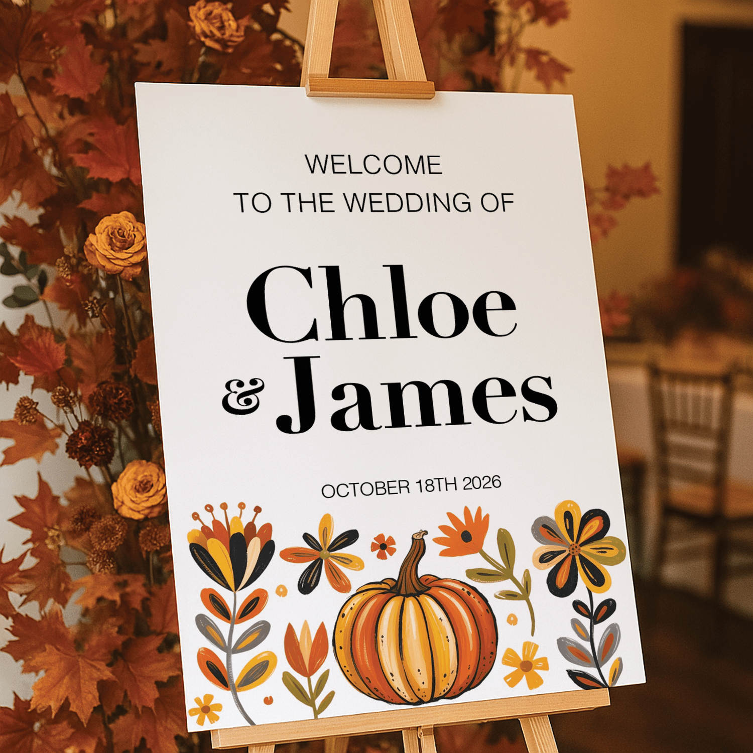 modern autumnal wedding sign