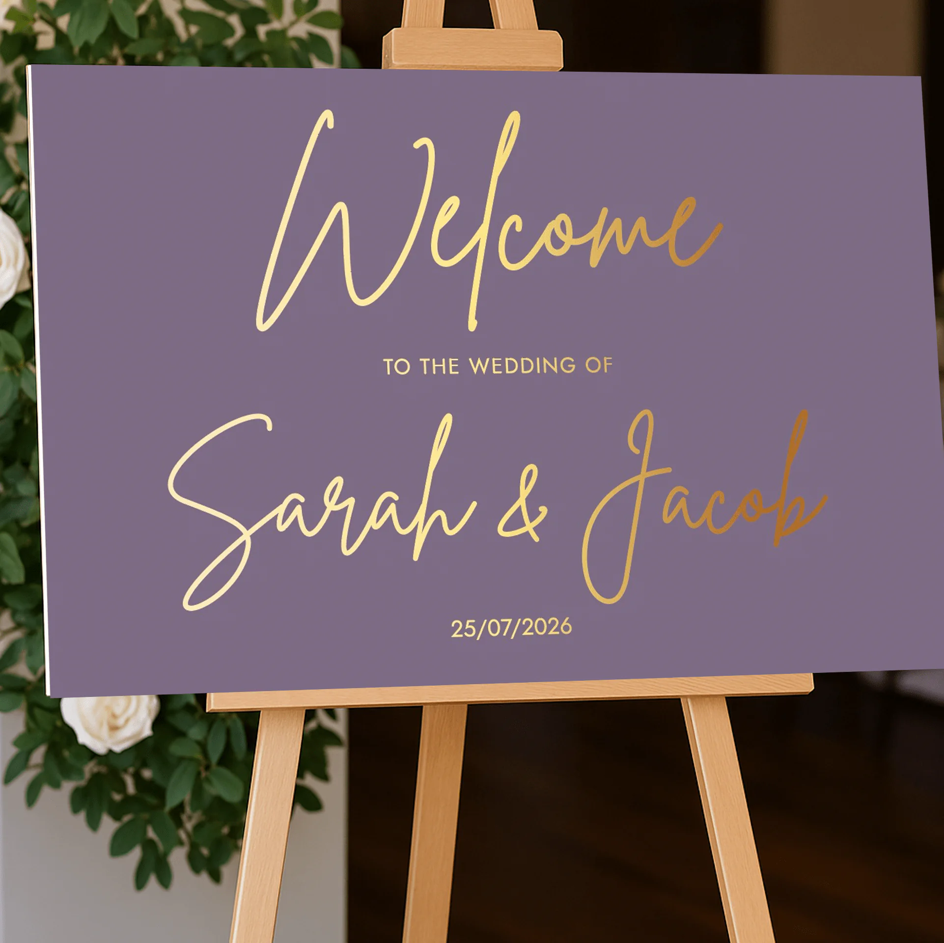 modern lilac wedding sign landscape