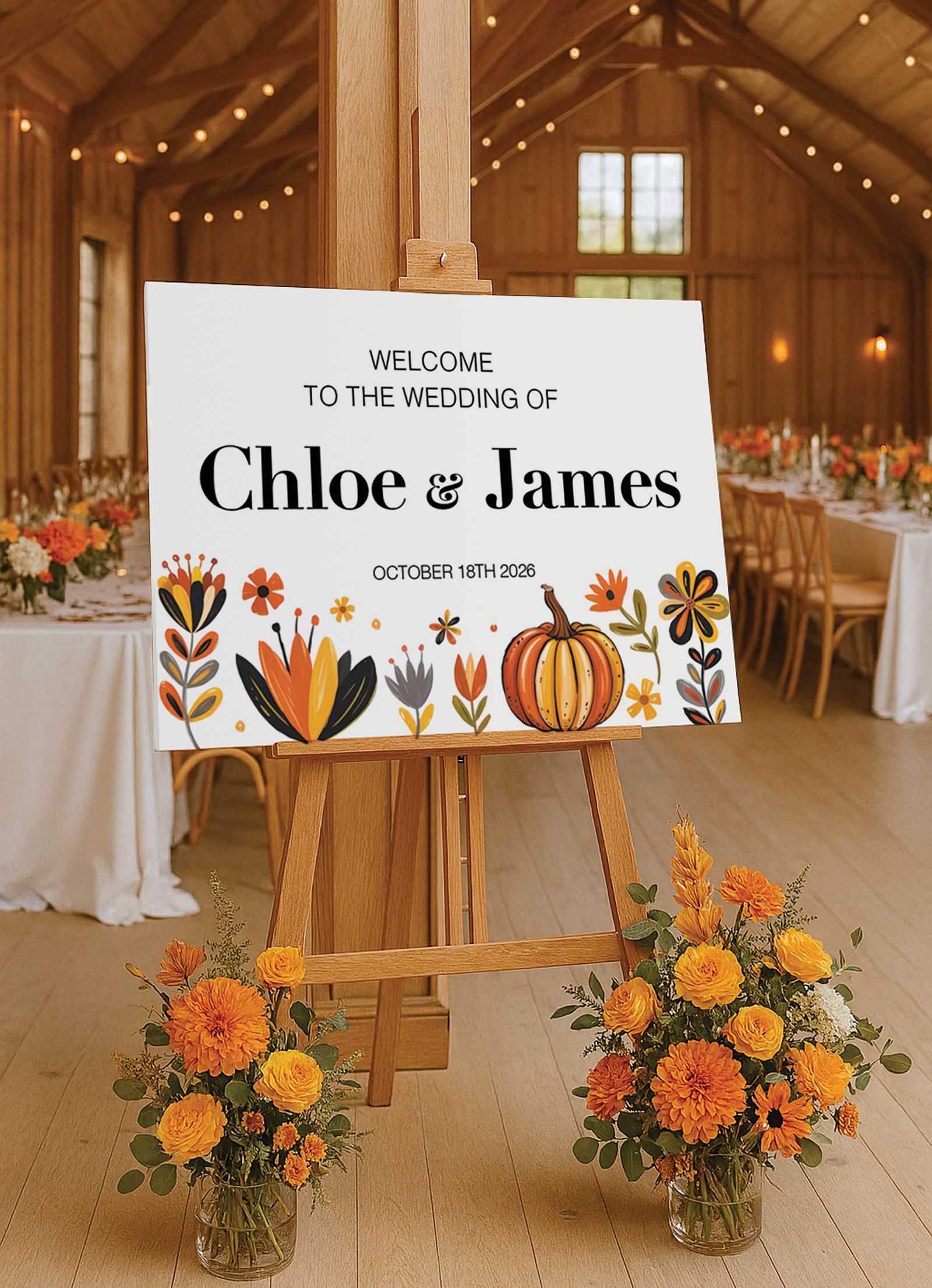 unusual autumnal wedding signage