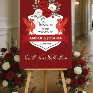 Liverpool fans wedding welcome sign