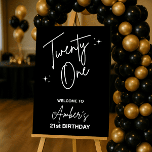 black white minimalist 21st birthday sign amber_