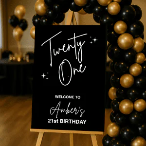 black white minimalist 21st birthday sign amber_