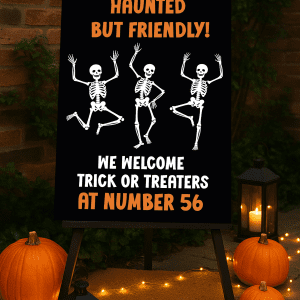 custom halloween sign dancing skeletons design