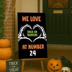 custom halloween sign we love trick or treaters