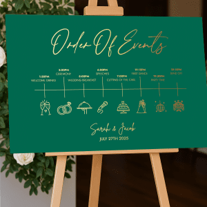 emerald green order of events board