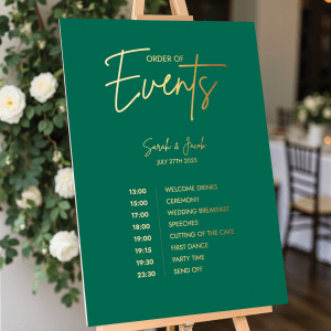 emerald green order of events sign