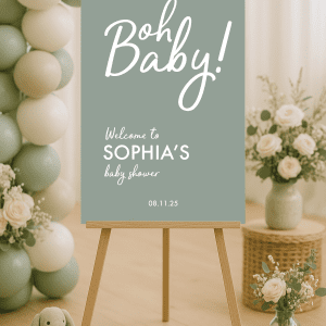 oh baby sage green baby shower sign