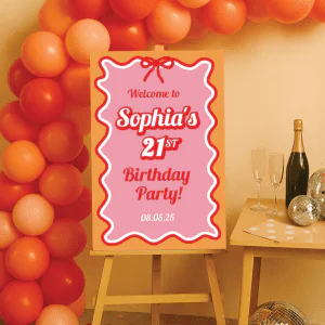 Retro 21st Birthday Sign – Pink and Orange Foam Board or Acrylic Welcome Sign