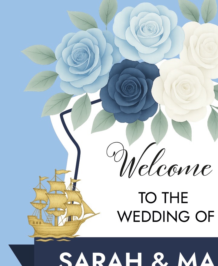 Sky Blue Football Wedding Welcome Sign – Personalised for Manchester City Fans - Image 2