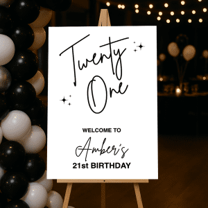 white minimalist 21st birthday sign amber_
