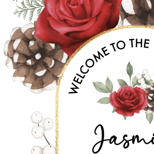Christmas-Themed Wedding Signage pine cones