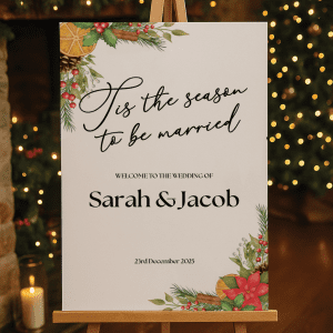 christmas-themed wedding sign