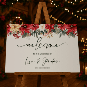 poinsettia wedding sign for christmas wedding