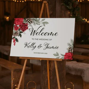 seasonal wedding sigange - pine cone floral