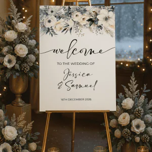winter wedding welcome sign