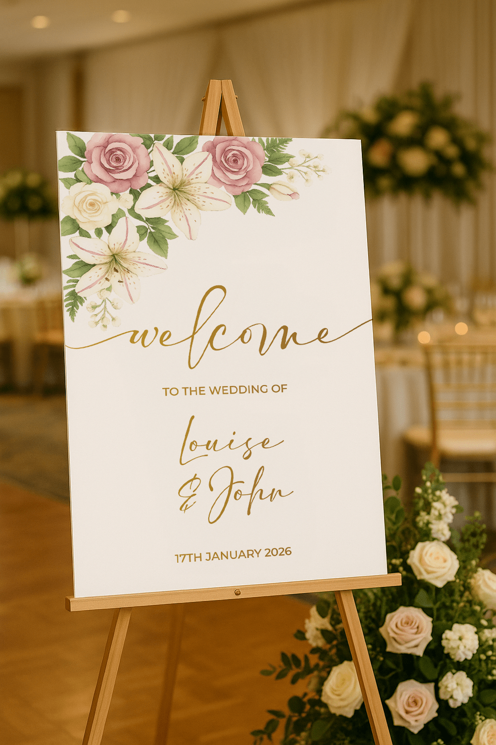 Custom Lillies Wedding Sign pink floral_