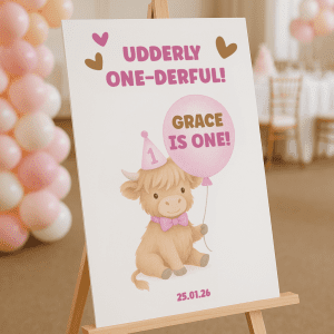 First Birthday Decorations For A Girl – Personalised Highland Cow 1st Birthday Sign