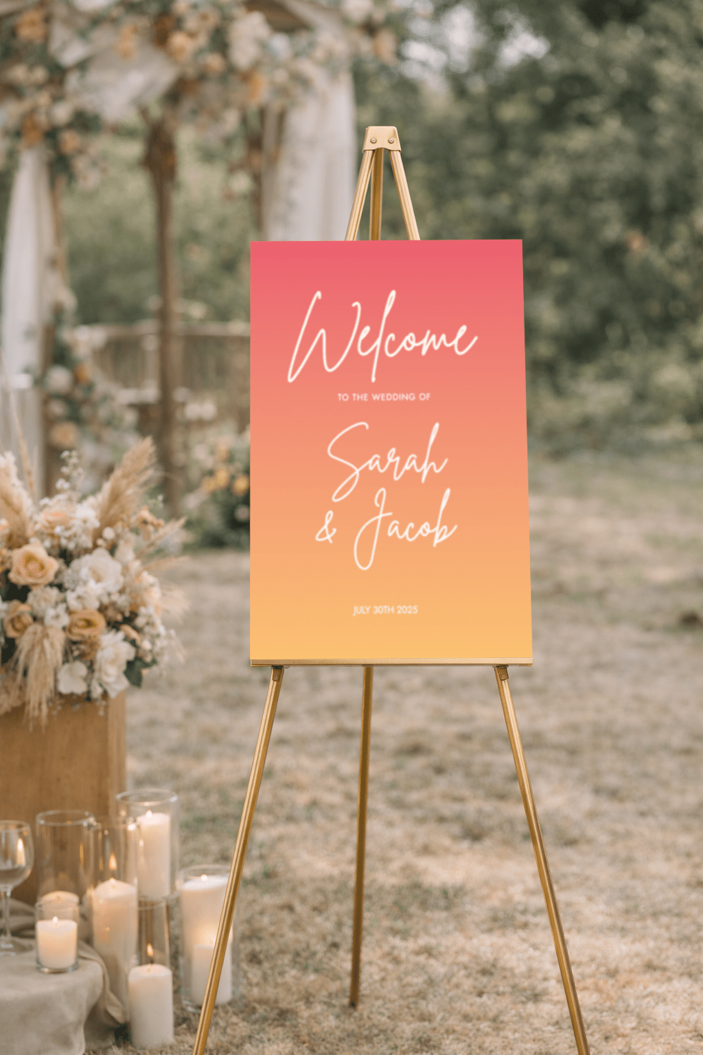 coral welcome sign