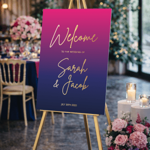 pink & blue welcome sign