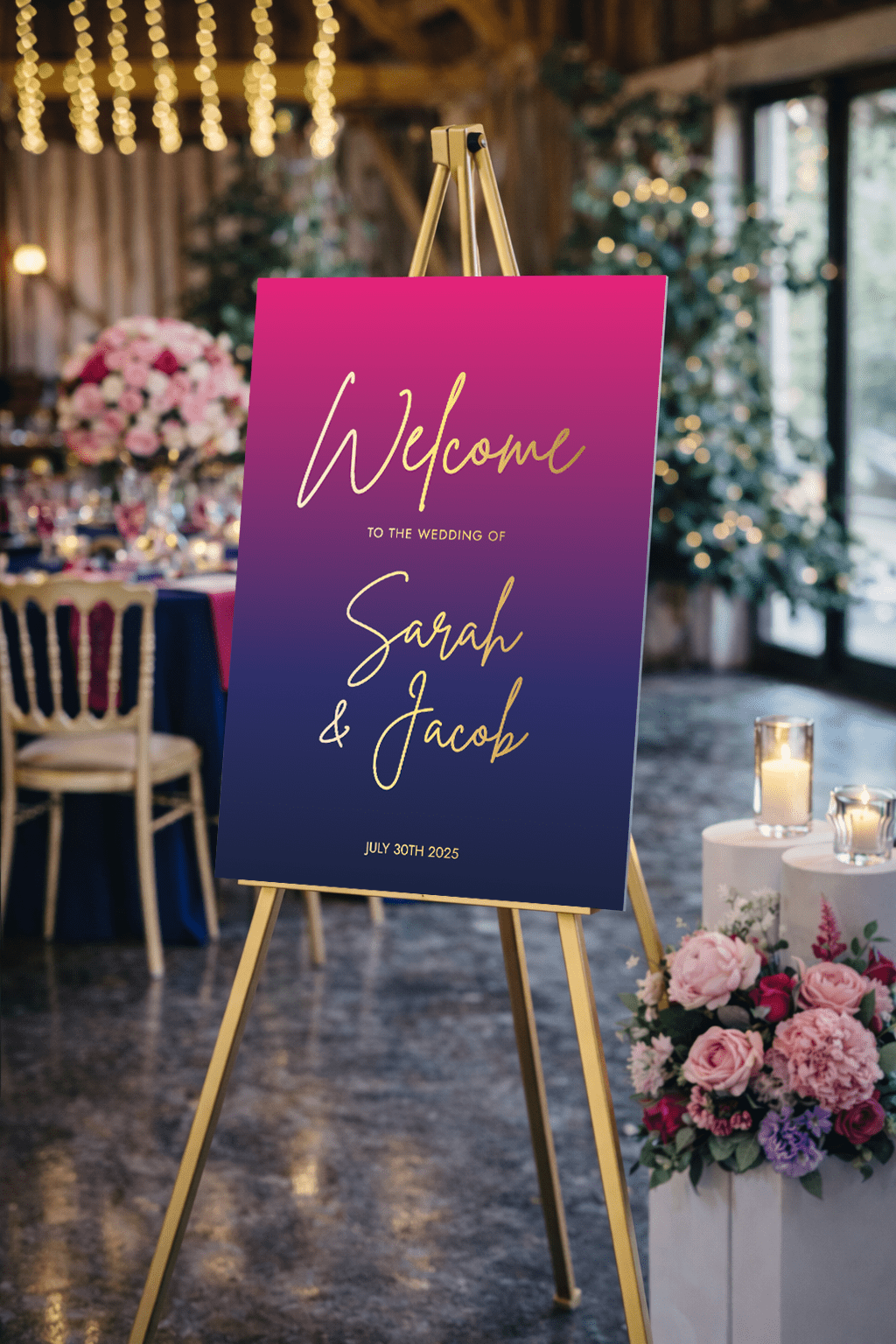 pink & blue welcome sign