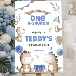 Boys 1st Birthday Sign – Dinosaur Welcome Board