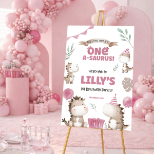 Girl Dinosaur 1st Birthday Sign