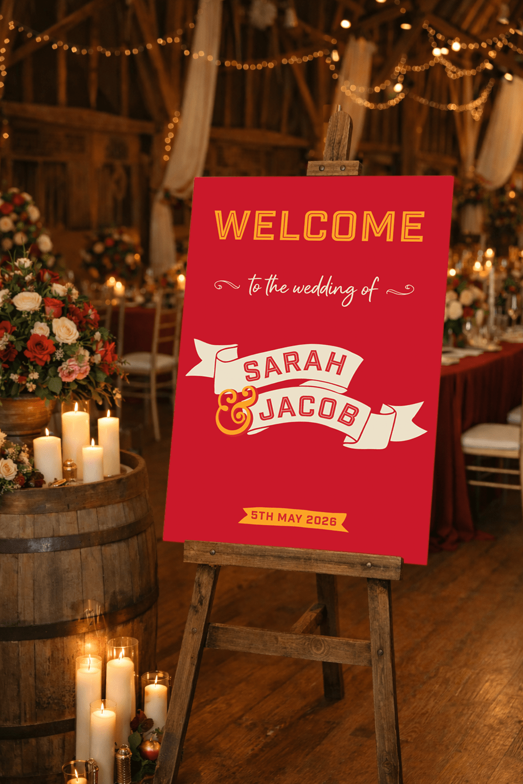 Red Retro Vintage-Inspired Wedding Sign