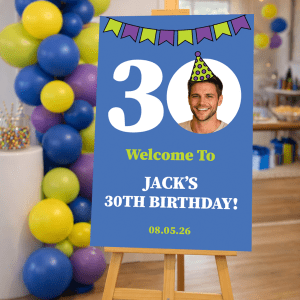 30th birthday sign blue theme