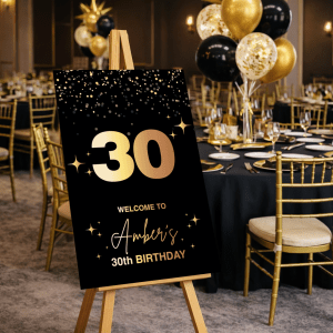 3oth Birthday Sign Black and Gold