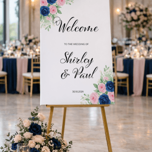 Blue And Pink Floral Welcome Sign