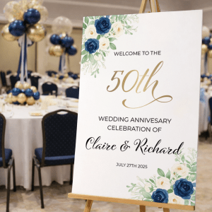 Blue Floral 50th Anniversary Welcome Sign
