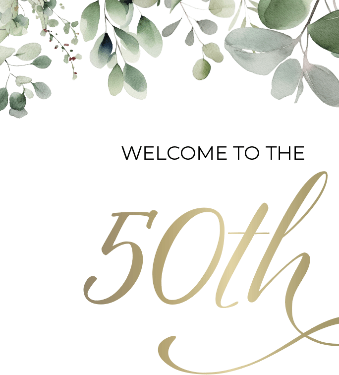 Eucalyptus 50th Anniversary Sign – Personalised Golden Anniversary Welcome Board - Image 2