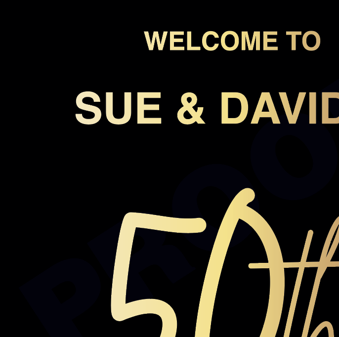 Golden Theme Anniversary Sign – Personalised 50th Party Welcome Board - Image 2