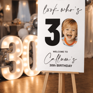 Look who's 30 Birthday Welcome Sign With Photo