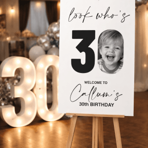 Look who's thirty Birthday Welcome Sign With Photo