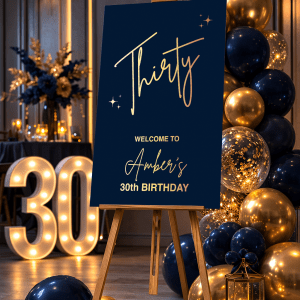 Navy Gold 30th Birthday Welcome Sign