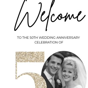 golden anniversary welcome sign with photo