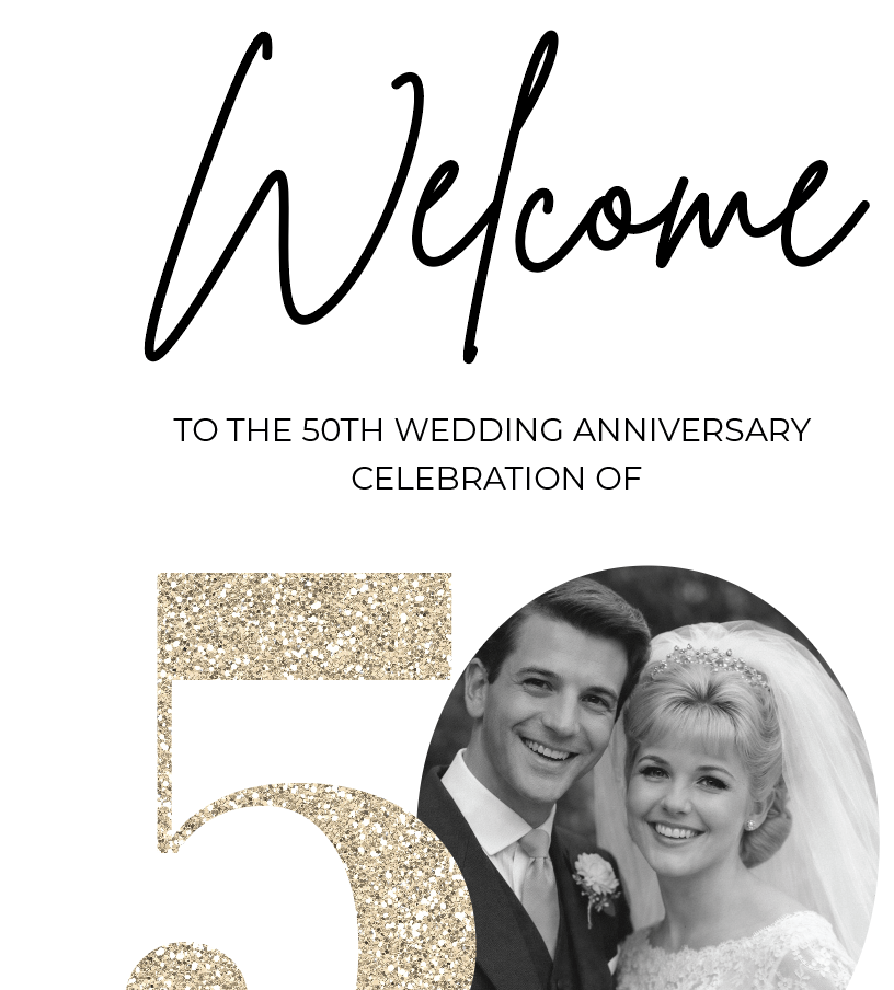 golden anniversary welcome sign with photo