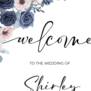 navy and blush floral welcome board
