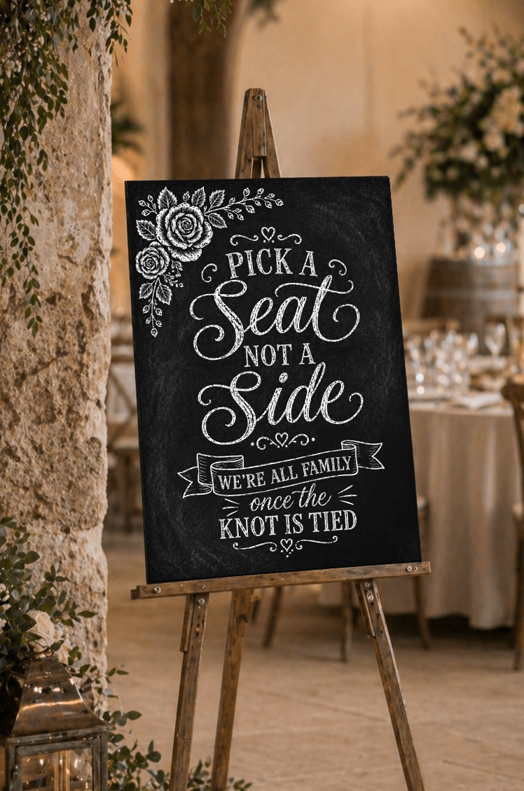 Chalkboard Pick A Seat Wedding Sign With Floral Illustration