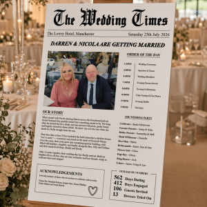 newspaper wedding sign