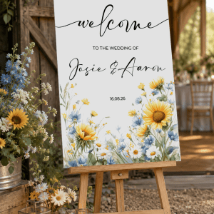 Blue Wildflower and Sunflower Wedding Sign