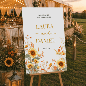 Boho Sunflower and Wildflower Wedding Welcome Sign