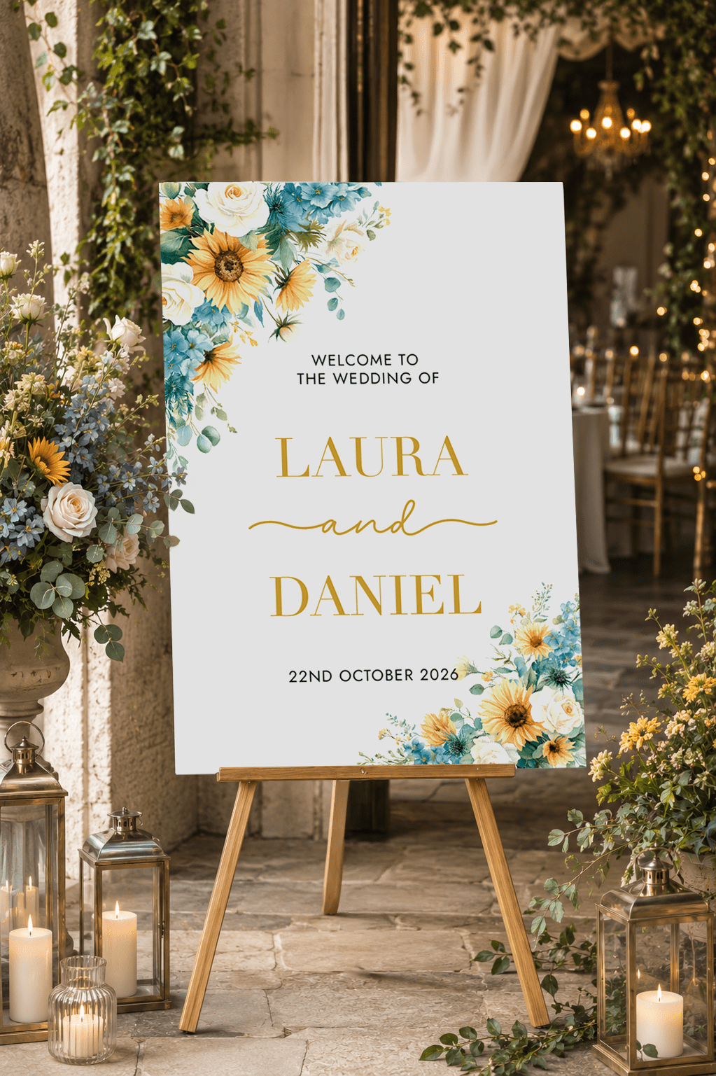Dusty Blue and Sunflower Wedding Sign