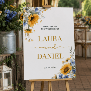 Rustic Blue and Sunflower Wedding Sign